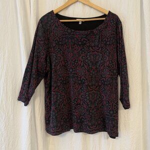 Croft‎ & Barrow Womens Top 2X Black Red Stretchy Career Boho Artsy Indie Folk